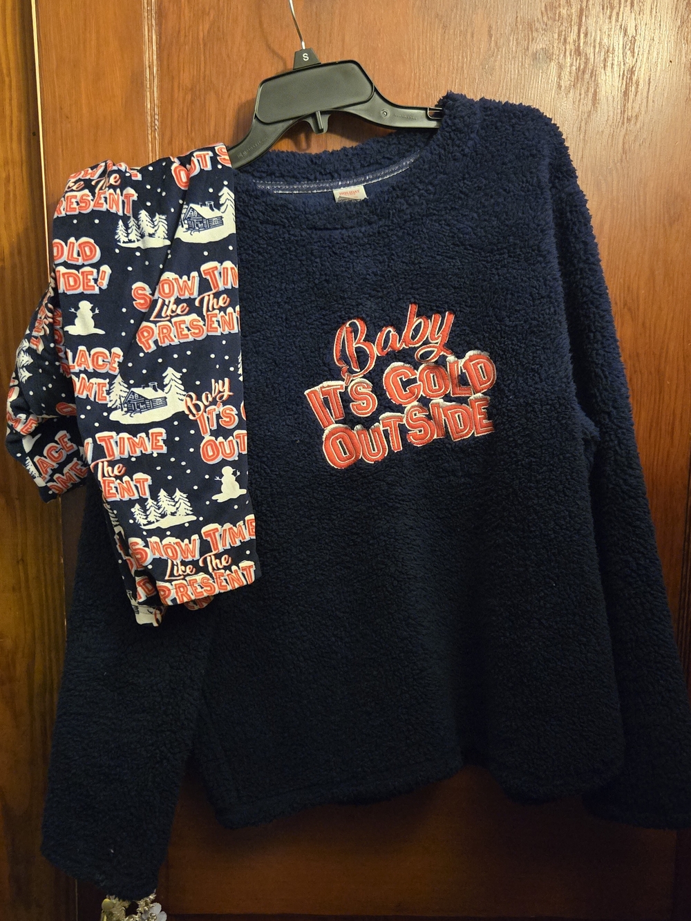 Holiday Time Navy & Red 'Baby It's Cold Outside' Women's Sherpa Pajama Set